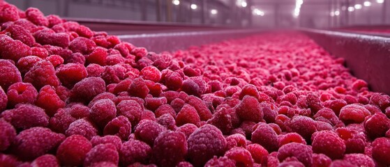 Fresh raspberries in bulk close up view of ripe red berries ready for processing