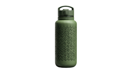Green water bottle with geometric pattern