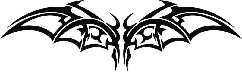 Highly detailed symmetrical tribal bat wing design with intricate patterns and sharp edges