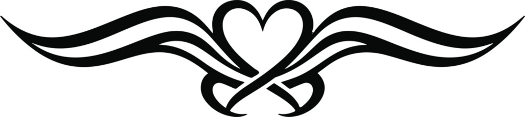 Elegant symmetrical heart with decorative swirls and stylized wings design vector illustration