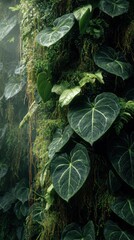 Lush Green Heartleaf Philodendron Climbing Vines On Vertical Wall Create Rich Tropical Foliage For Nature And Interior Decor Photography Stock