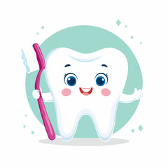 歯と歯ブラシのかわいいキャラクターベクター
