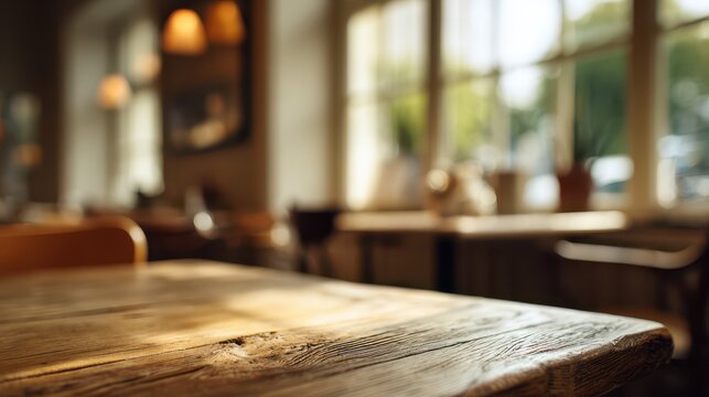 Warm-toned minimalist table foreground with a moody, out-of-focus dining room backdrop