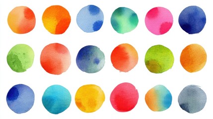 Colorful watercolor circles in various shades and textures.