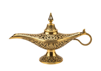 Fototapeta premium golden ornate genie lamp with arabesque patterns, decorative antique lamp