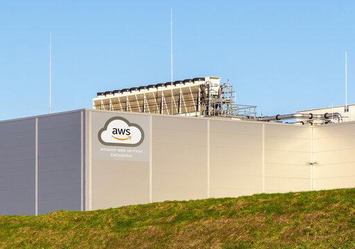 Large scale Amazon AWS AI cloud Datacenter building on a sunny day