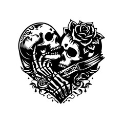 Gothic Skull Lovers Vector Art, Dark Romance Couple SVG