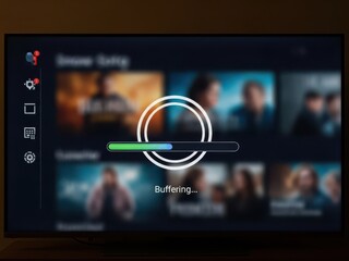 A buffering video stream interrupts the viewing experience on a smart television screen