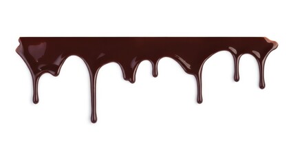 Rich chocolate drips down in smooth, velvety streams on white background