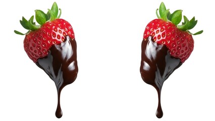 Delicious chocolate covered strawberries on white background