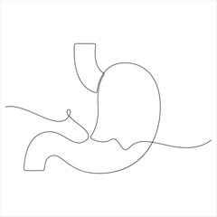 One continuous line drawing of human stomach anatomy minimal gastrointestinal line art vector