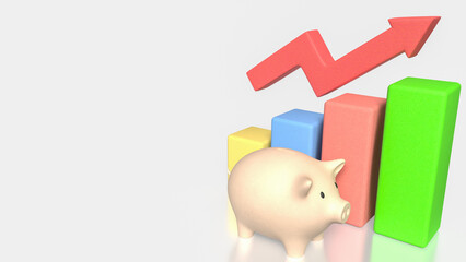Savings and Financial Growth Concept with Piggy Bank Bar Chart and Rising Arrow 3d render.