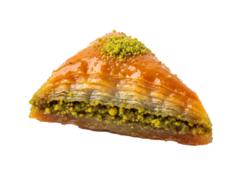 golden pistachio baklava slice with honey glaze