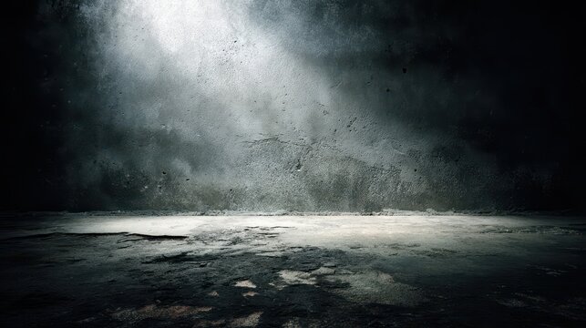 Moody grunge smoke backdrop with dark distressed concrete wall and subtle haze