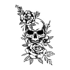 Skull and Roses Vector Art, Gothic Floral SVG