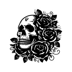 Skull and Roses Vector Art, Gothic Floral SVG