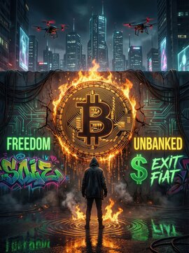 Rebellion Against Fiat, Urban Crypto Revolution in Neon Flames
