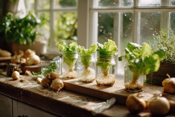 Water Propagation of Lettuce: Fresh Greens from Scraps on a Sunlit Windowsill