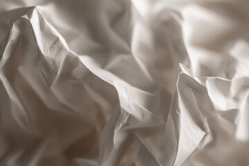 Macro close-up of wrinkled white paper with soft shadows and delicate folds