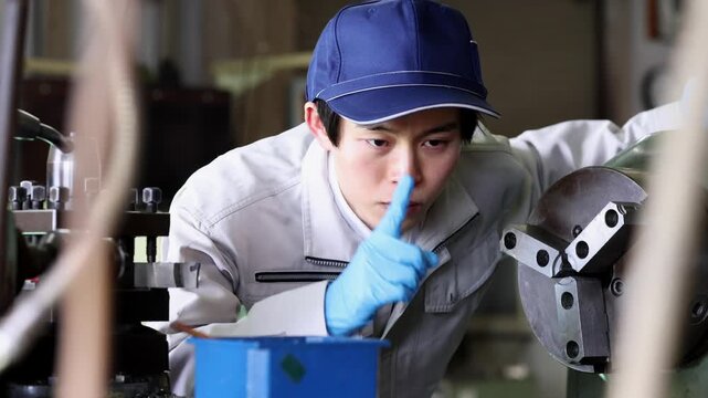 工場で機械を操作する男性作業員