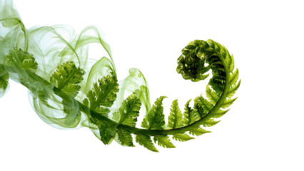 Unfurling fern frond with wisps of smoke