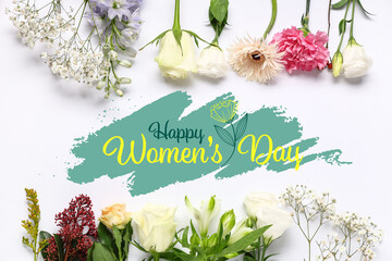 Festive banner for Happy Women's Day with fresh flowers
