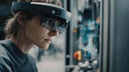Woman using augmented reality headset.