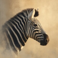 Fototapeta premium Stylized zebra artwork: full-body wildlife illustration against a neutral textured backdrop