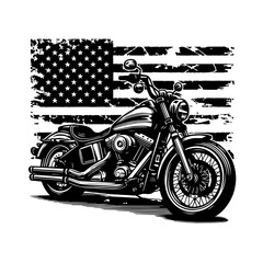 American Biker Motorcycle with Flag Vector Art, Patriotic Ride SVG