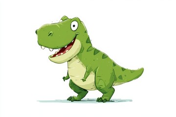 Obraz premium Whimsical preschool dinosaur illustration featuring a smiling t-rex in a simple, friendly pose