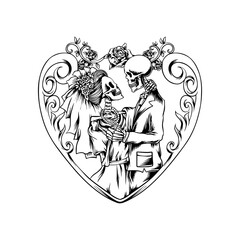  Gothic Skeleton Wedding Vector Art, Dark Romance Couple SVG