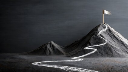 Hand drawing a curved path on a mountain top, showing a person's determination to achieve success and reach their goals