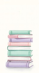 Stack of pastel colored books on a neutral background  