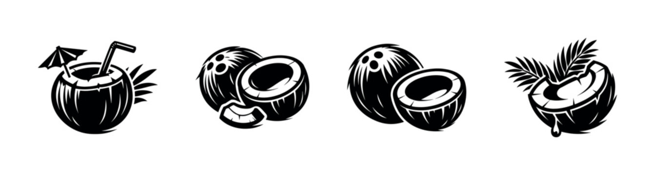 Coconut vector icons set for tropical themes. beach and vacation graphics