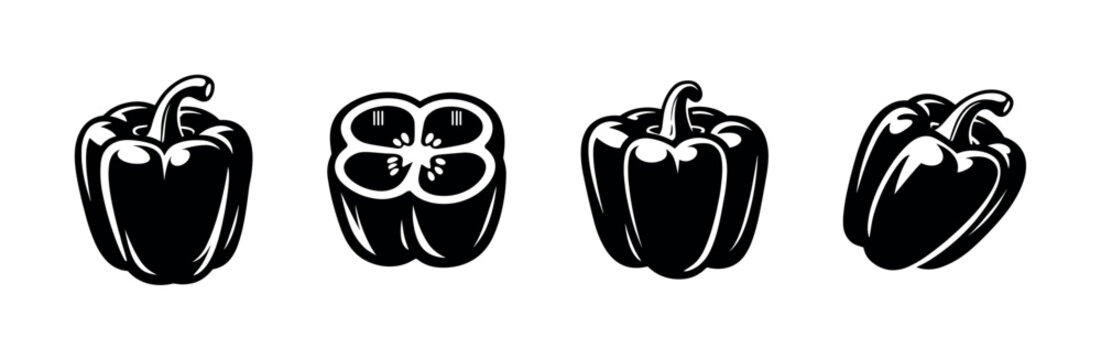 Vegetable vector icons set. food and bell pepper graphics for digital projects