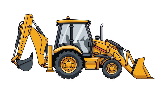 Yellow Backhoe Loader Heavy Construction Equipment.