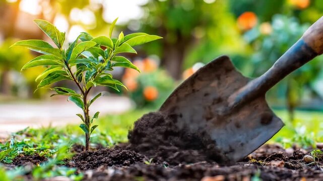 Planting a tree sapling gardening and cultivating nature outdoors