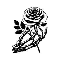Skeleton Hand Holding Rose Vector Art, Gothic Romance SVG