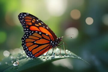 Fototapeta premium Vibrant monarch butterfly design in a botanical setting with warm tones and delicate wings