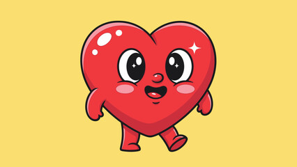 Fototapeta premium Cute Red Heart Character with Sparkling Eyes and Happy Expression.