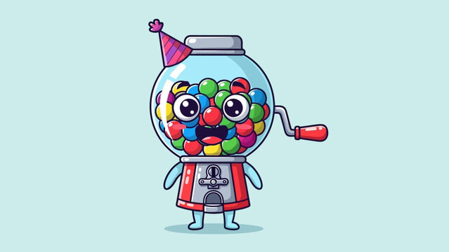 Cute Gumball Machine Character Wearing a Party Hat.