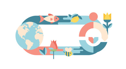 Abstract Geometric Banner of Earth and Biodiversity in Flat Vector Style