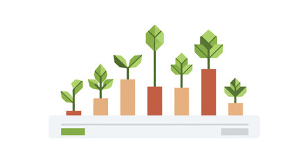 Geometric plant growth bar chart flat illustration