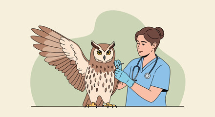 Veterinarian Administering Treatment or Vaccination to a Wild Owl