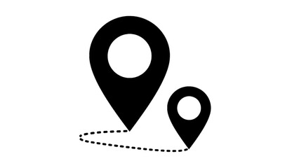 Vector illustration of two location map pins connected by a dotted line, symbolizing a journey or route, on transparent background