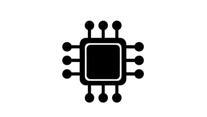Vector illustration of a modern processor microchip icon, on transparent background, representing computing