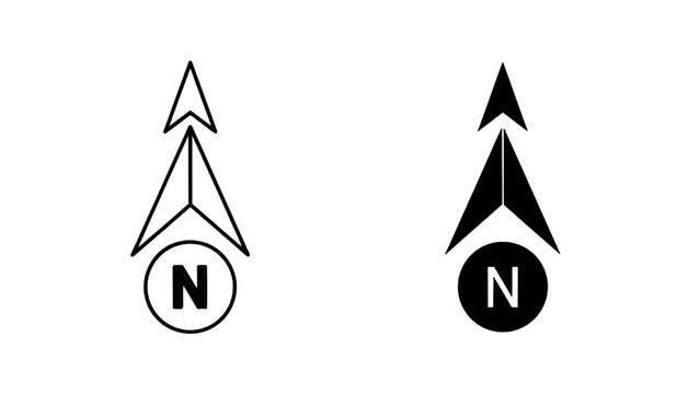 Vector illustration of a modern north arrow compass icon set, on transparent background, for navigation