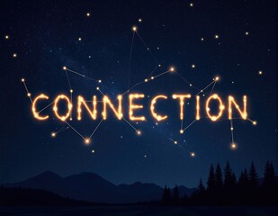 Glowing 3D letters forming the word CONNECTION, with dynamic lighting effects symbolizing strong connection on abstract backgrounds