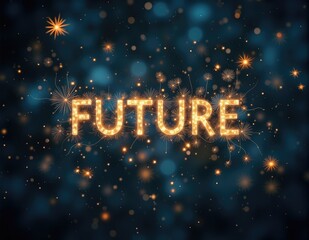 Glowing 3D letters forming the word FUTURE, with vibrant lighting effects symbolizing future, futuristic visions, and forward progress