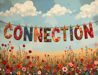 Glowing 3D letters forming the word CONNECTION, with dynamic lighting effects symbolizing strong connection on abstract backgrounds